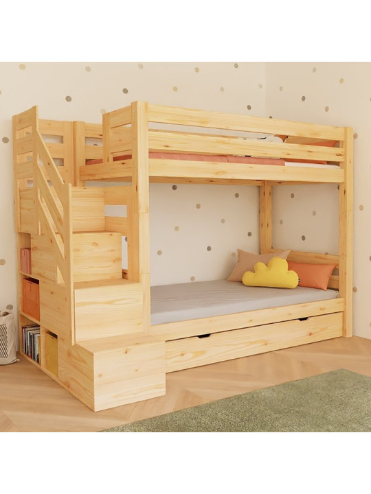 Letto a castello Atlas con scala contenitore laterale - Benlemi