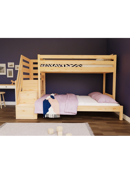 Letto a castello Aratat per 3 persone con scala contenitore - Benlemi