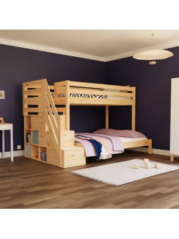 Letto a castello Aratat per 3 persone con scala contenitore - Benlemi