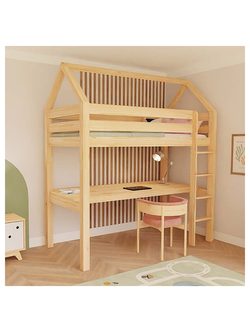 Children's House loft bed Manaslu with ladder and desk - Benlemi