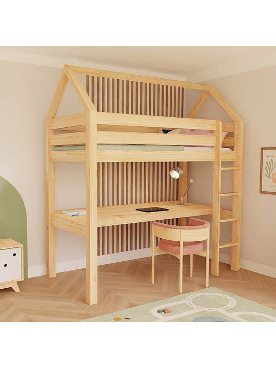Children's House loft bed Manaslu with ladder and desk - Benlemi