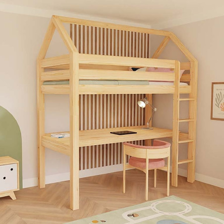 Letto a Soppalco per Bambini Manaslu con scaletta e scrivania - Benlemi