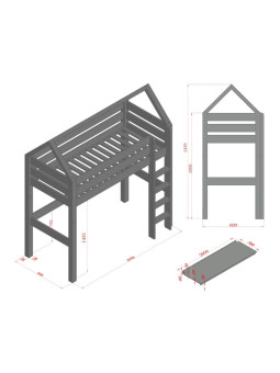 Children's House loft bed Manaslu with ladder and desk - Benlemi
