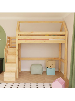 Letto a Soppalco per Bambini Manaslu con scala contenitore - Benlemi