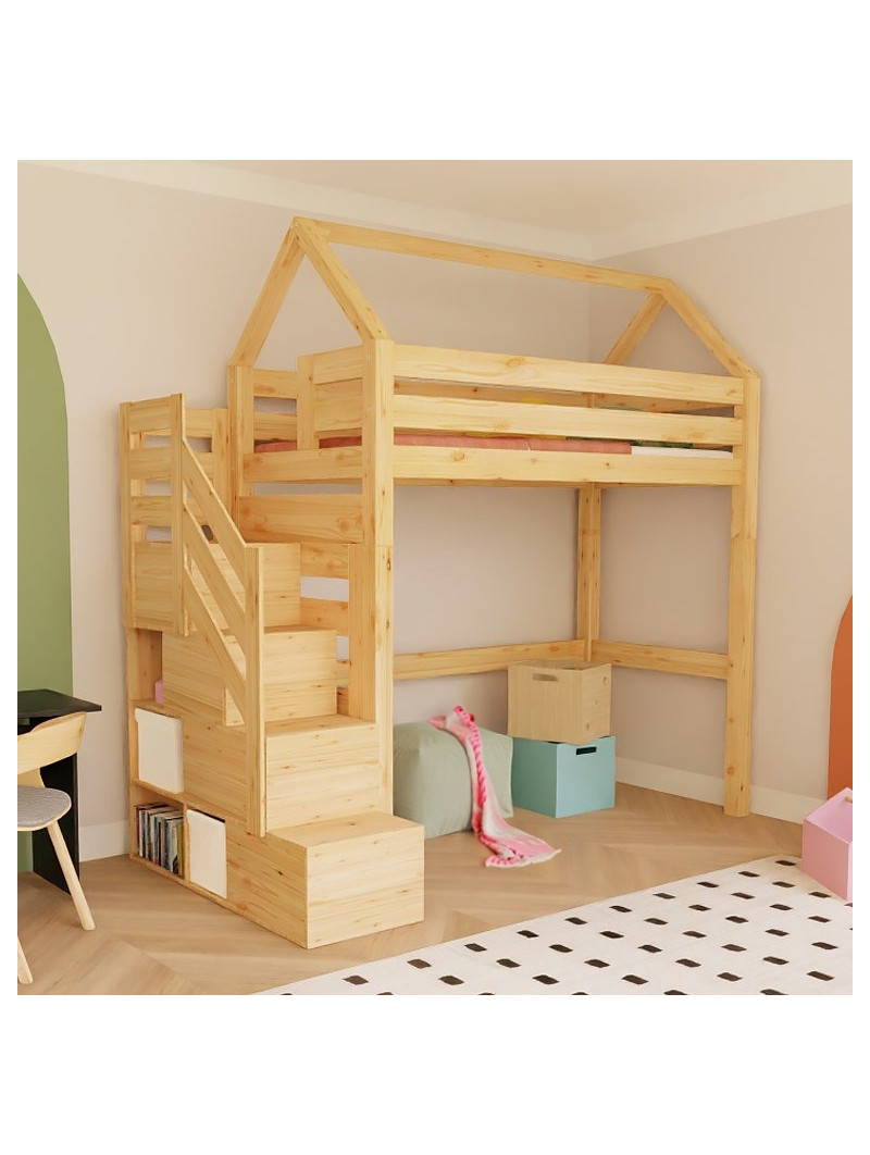 Letto a Soppalco per Bambini Manaslu con scala contenitore - Benlemi