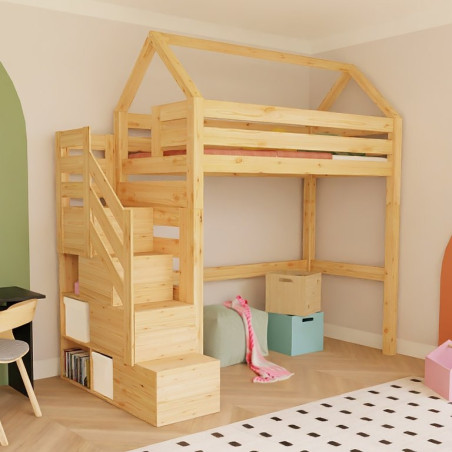 Letto a Soppalco per Bambini Manaslu con scala contenitore - Benlemi