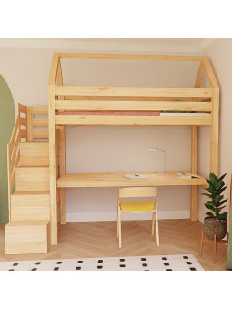 Letto a soppalco Manaslu con scala contenitore e scrivania - Benlemi