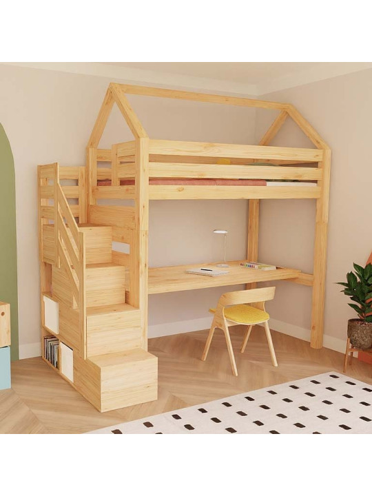 Letto a soppalco Manaslu con scala contenitore e scrivania - Benlemi
