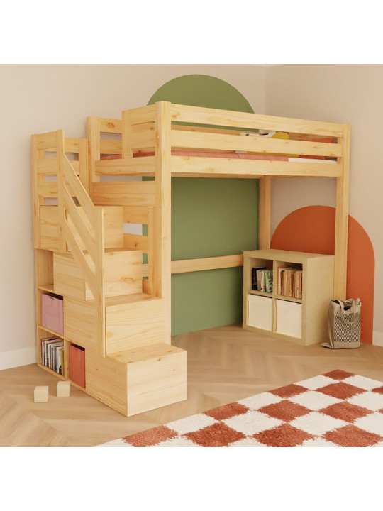Children's Loft Bed Makalu with storage stairs - Benlemi