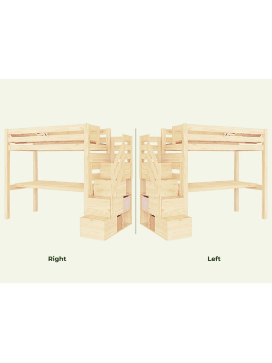 Children's Loft Bed Makalu with storage stairs and desk - Benlemi