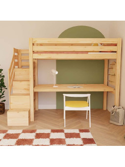 Children's Loft Bed Makalu with storage stairs and desk - Benlemi