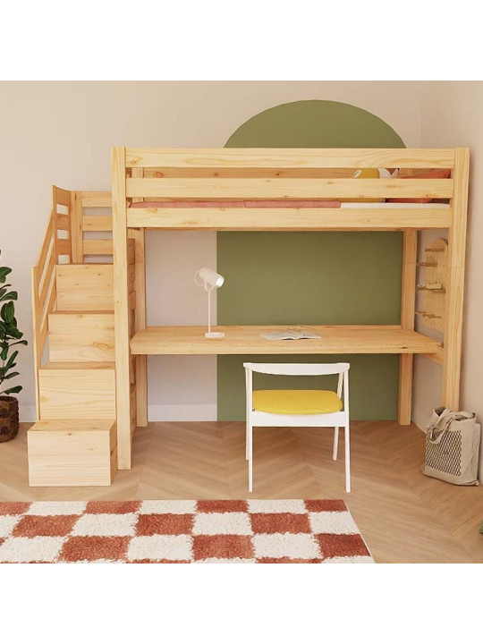 Children's Loft Bed Makalu with storage stairs and desk - Benlemi
