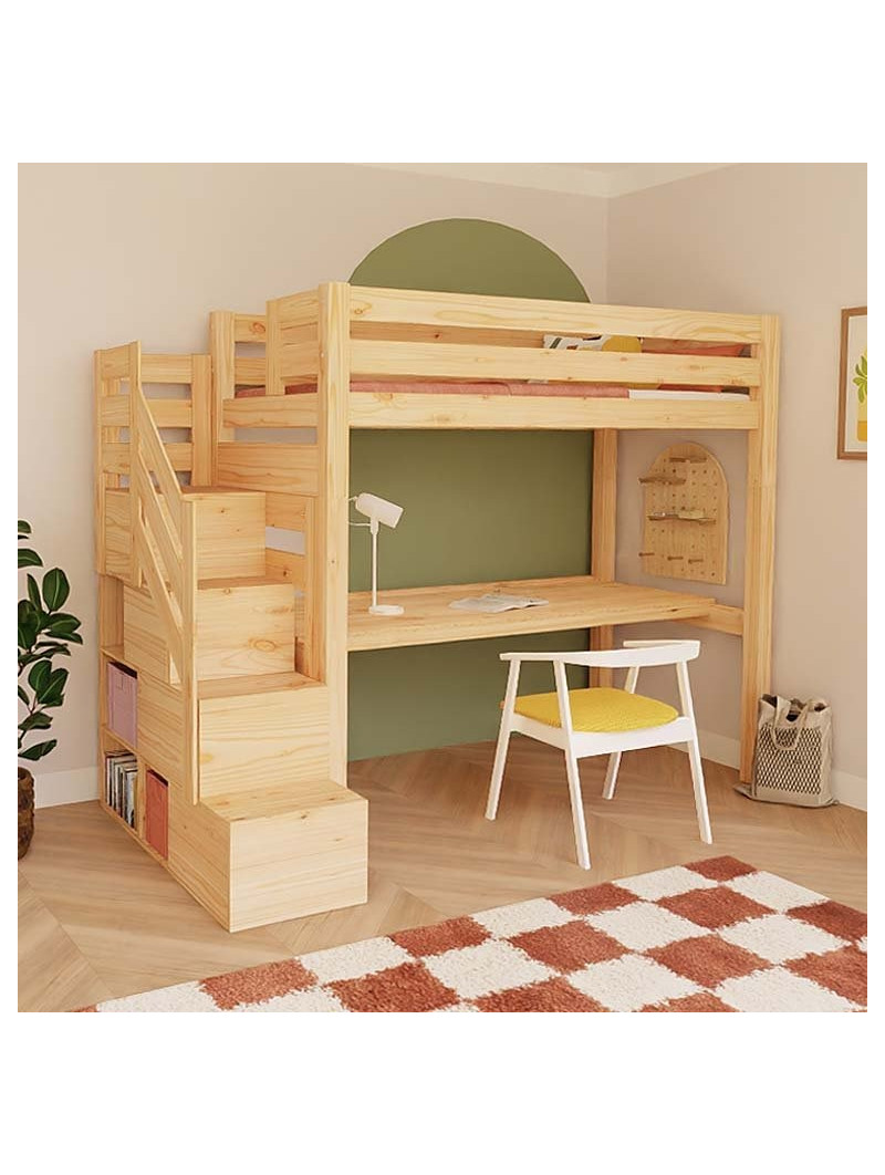 Letto a Soppalco Makalu con scala contenitore e scrivania - Benlemi