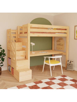 Children's Loft Bed Makalu with storage stairs and desk - Benlemi