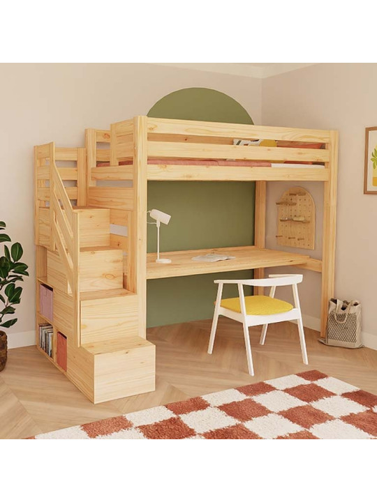 Letto a Soppalco Makalu con scala contenitore e scrivania - Benlemi