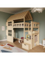 Children's Raised bed Cottage with storage stairs, windows and roof - Benlemi