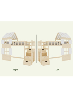 Letto a soppalco per bambini Cottage con mezzo tetto e scale contenitore - Benlemi