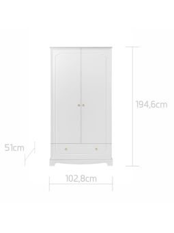 Armadio Guardaroba a due ante per la cameretta dei bambini in legno bianco con cassetto collezione Royal by BellAmy