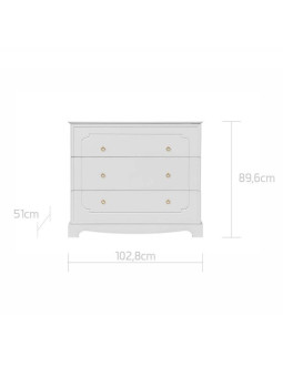 Chest of 3 drawers with changing table for children's bedroom in white wood with large drawers Royal collection by BellAmy