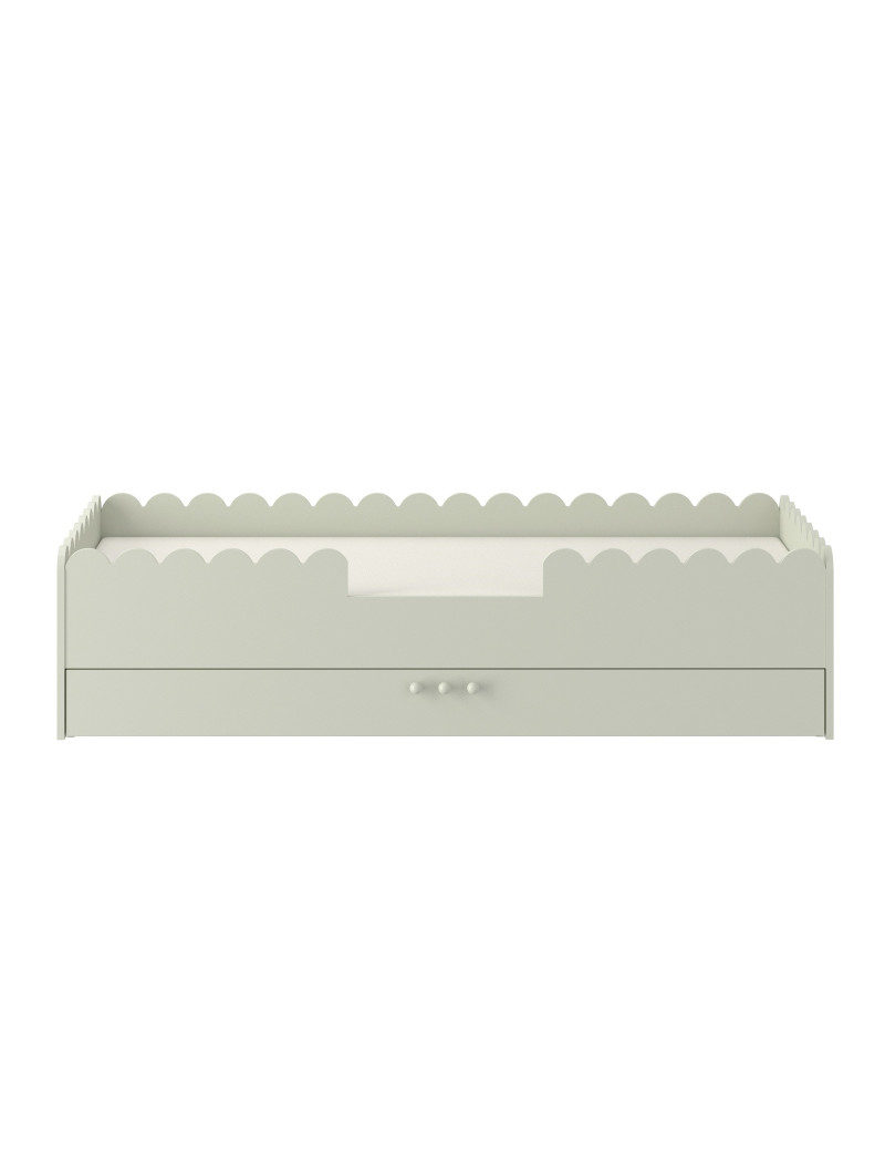Lettino montessoriano per bambini Book Nook 80x160 con cassettone verde salvia - BellAmy