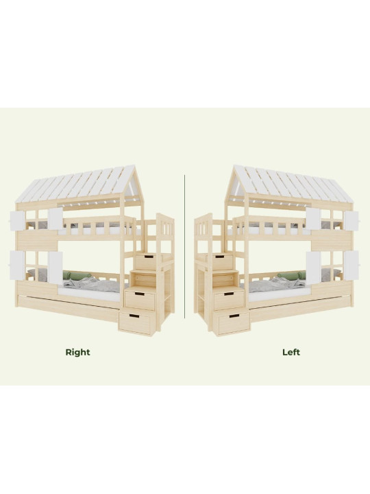 Children's House-shaped bunk bed Cottage with storage stairs - Benlemi