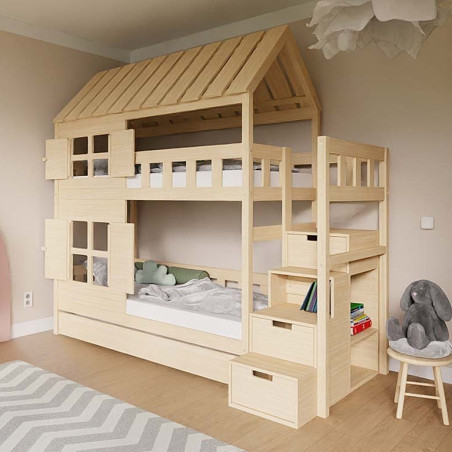 Letto a castello Cottage con scale contenitore per bambini - Benlemi