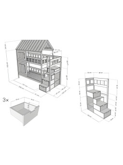 Children's House-shaped bunk bed Cottage with storage stairs - Benlemi