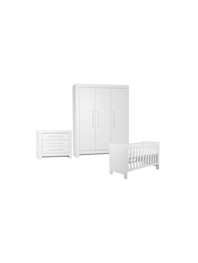Cameretta completa 3 pezzi con Armadio, Cassettiera e Culla 60x120 trasformabile in lettino in Legno Bianco collezione Calmo