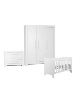 Cameretta completa 3 pezzi con Armadio, Cassettiera e Culla 60x120 trasformabile in lettino in Legno Bianco collezione Calmo
