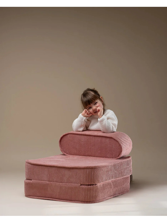 Poltrona per bambini Flip in velluto a coste rosa guava - Wigiwama
