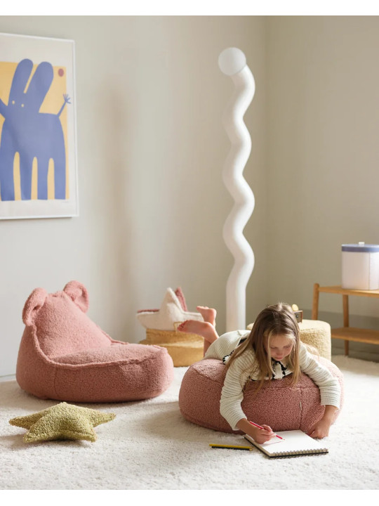 Pouf a sacco orsetto in tessuto teddy rosa - Wigiwama