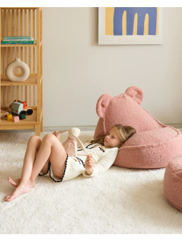 Pouf a sacco orsetto in tessuto teddy rosa - Wigiwama