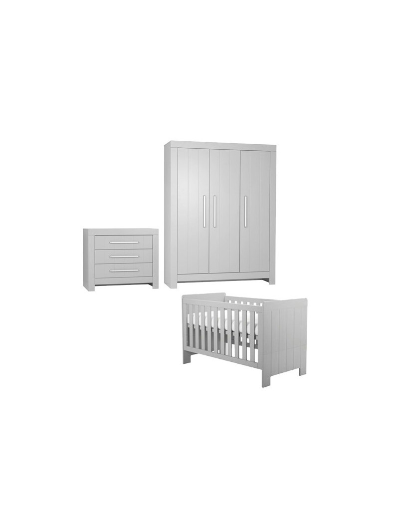 Cameretta completa 3 pezzi con Armadio, Cassettiera e Culla 60x120 trasformabile in lettino in Legno grigio collezione Calmo