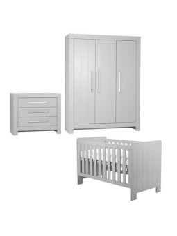 Cameretta completa 3 pezzi con Armadio, Cassettiera e Culla 60x120 trasformabile in lettino in Legno grigio collezione Calmo