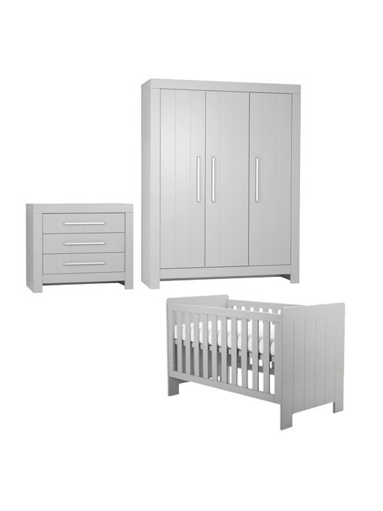 Cameretta completa 3 pezzi con Armadio, Cassettiera e Culla 60x120 trasformabile in lettino in Legno grigio collezione Calmo