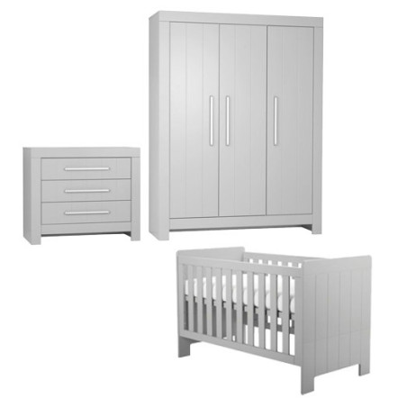 Cameretta completa 3 pezzi con Armadio, Cassettiera e Culla 60x120 trasformabile in lettino in Legno grigio collezione Calmo