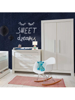 Cameretta completa 3 pezzi con Armadio, Cassettiera e Culla 60x120 trasformabile in lettino in Legno Bianco collezione Calmo