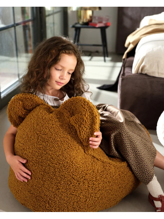 Pouf a sacco orsetto in tessuto teddy acero - Wigiwama