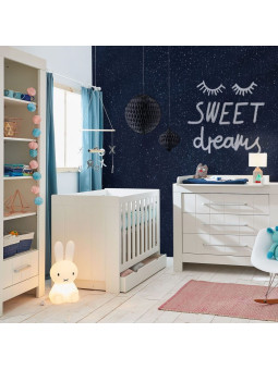 Cameretta completa 3 pezzi con Armadio, Cassettiera e Culla 60x120 trasformabile in lettino in Legno Bianco collezione Calmo