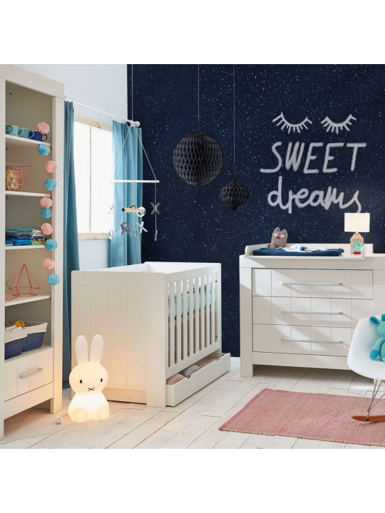 Cameretta completa 3 pezzi con Armadio, Cassettiera e Culla 60x120 trasformabile in lettino in Legno Bianco collezione Calmo
