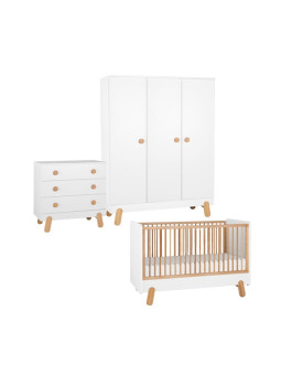 Cameretta completa 3 pezzi con Armadio, Cassettiera e Culla in Legno Bianco collezione I’ga