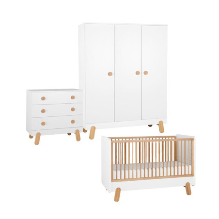 Complete 3-piece Children's Bedroom with Wardrobe, Chest of Drawer and Cot  Bed in white wooden I'ga collection