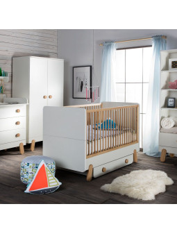 Cameretta completa 3 pezzi con Armadio, Cassettiera e Culla in Legno Bianco collezione I’ga
