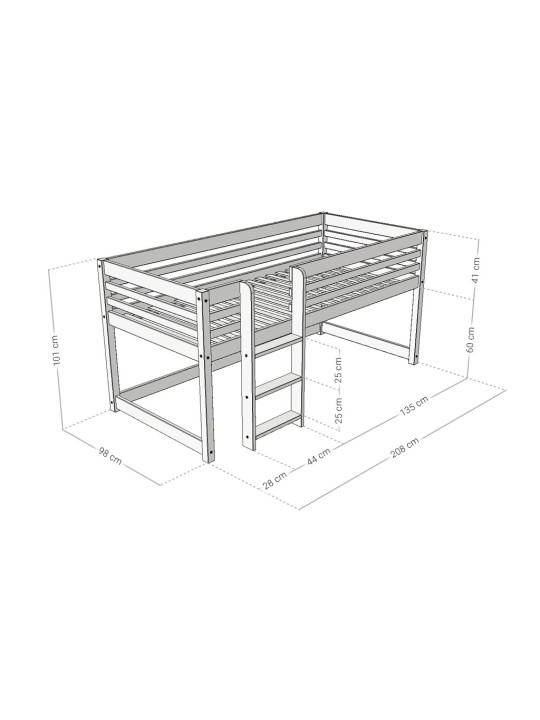 Children's Low loft bed Tuly with ladder - Benlemi