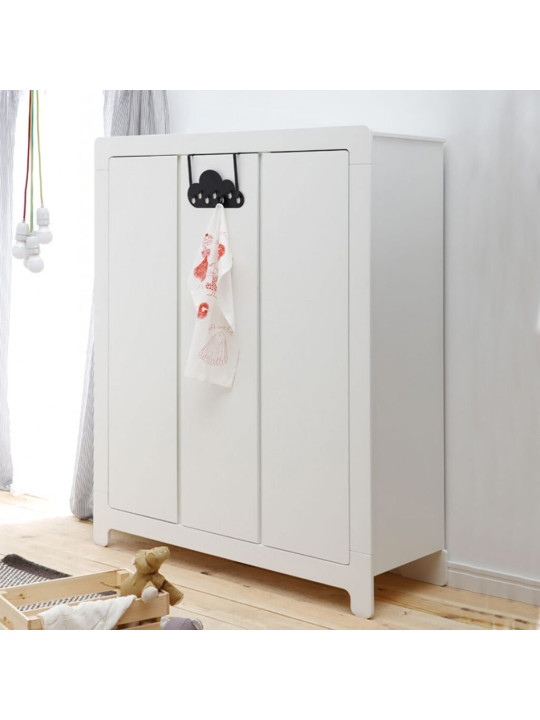Children's bedroom 3-Door Wardrobe in white MDF Moon Collection