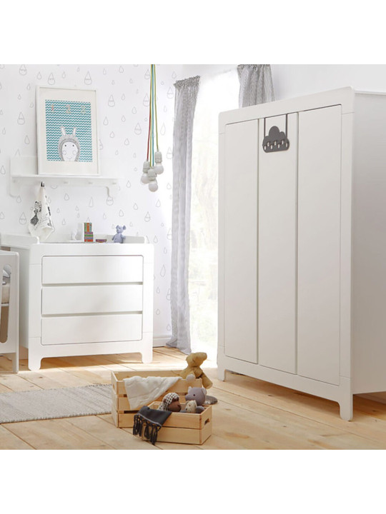 Children's bedroom 3-Door Wardrobe in white MDF Moon Collection