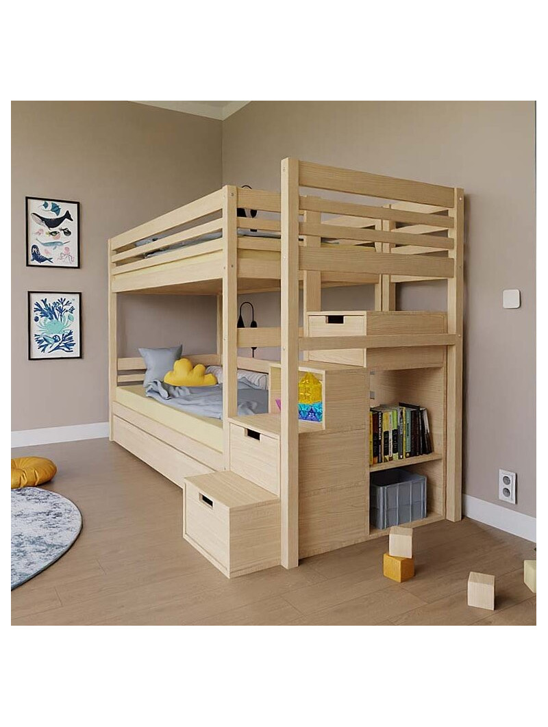 Letto a castello per bambini Tuly con scala contenitore - Benlemi