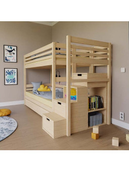 Letto a castello per bambini Tuly con scala contenitore - Benlemi