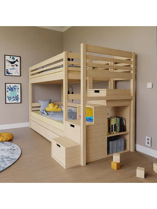 Letto a castello per bambini Tuly con scala contenitore - Benlemi