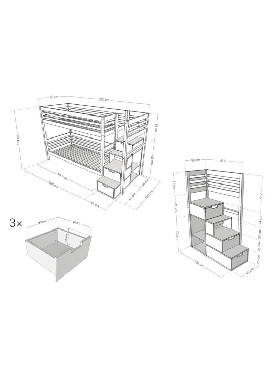 Children's Bunk bed Tuly with storage stairs - Benlemi